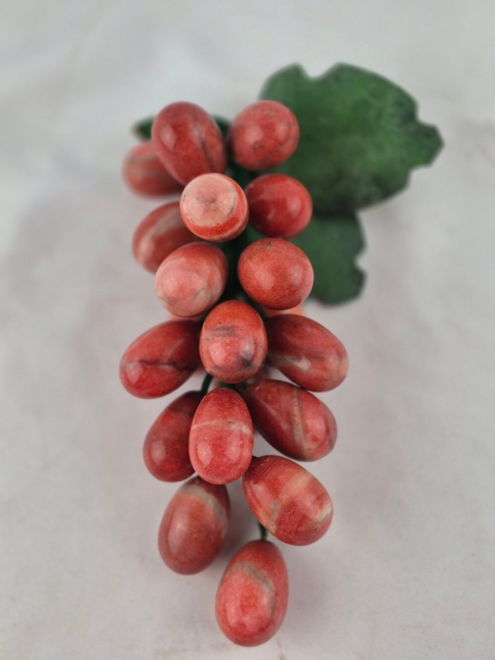 Vintage Carved Semi Precious Stone Grape Cluster with Leaves Mid Century Modern